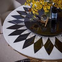 Table à manger ronde en marbre de luxe avec plateau tournant, design moderne blanc et noir, pieds en acier inoxydable doré, ensemble de table à manger pour la maison et l'hôtel