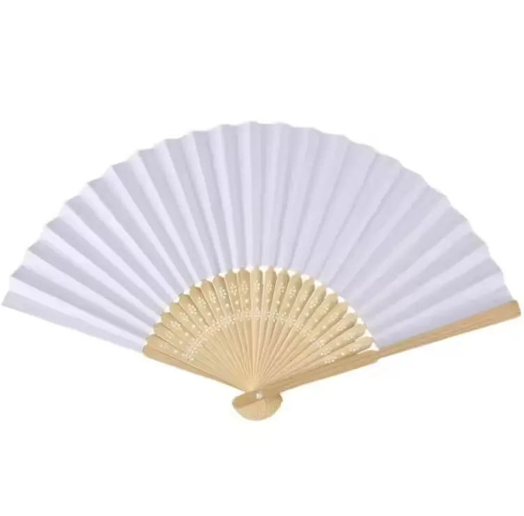Top-ranking suppliers Wholesale Custom Printed Logo Folding bamboo handfan rib Wedding wooden Hand Held white paper fans