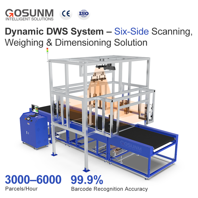Gosunm Automatic DWS System Six Side Barcode Scanning Weighing Dimensioning Machine High-Throughput 3000+ PPH 1-5mm Accuracy