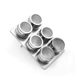 Wholesale kitchen 6pcs metal spices jars containers set magnetic spice jar with rack