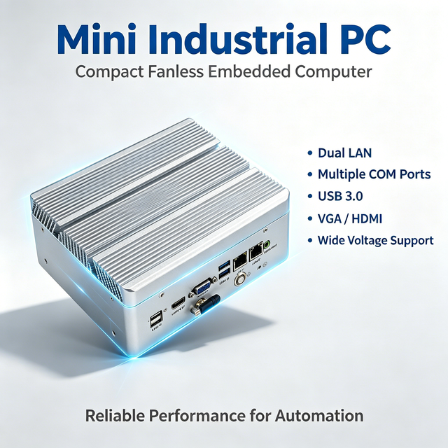 Industrial-grade Intel J1900 4G 256G Fanless Embedded Mini PC with 6*USB & 6*COM Ports & 2*RJ45 & VGA and Customizable