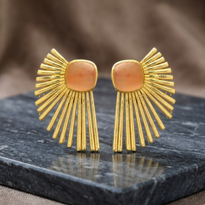 Boucles d'oreilles pendantes en laiton faites à la main avec pierres précieuses, plaquées or, style bohème, pour fiançailles et mode - Product Image 2