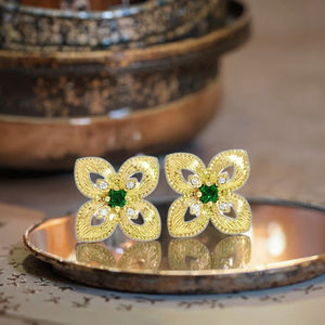 Wholesale 18K Yellow Gold <b>Emerald</b> <b>Earrings</b> Fresh Green <b>Studs</b> Sweet Super Fairy Style - Product Image 1