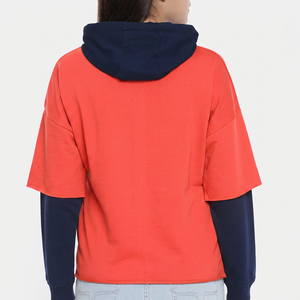 Sudadera con Capucha Extra Grande Personalizada para Mujer, Diseño Color Block, Hombros Caídos, Corte Corto, Tejido de Algodón y Fibra de Bambú, Ropa de Otoño - Product Image 5