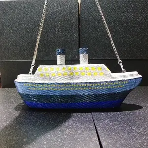 High Quality Handmade Boat Shape blue Crystal Evening Bag Made In China 2024