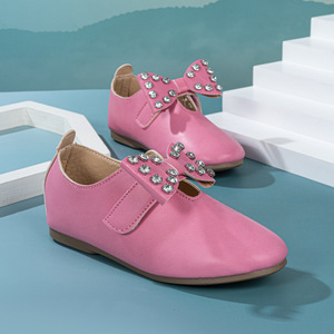 Children's <b>Shoes</b> Girls Leather Bow Tie Soft Soles Princess <b>Shoes</b> <b>Hook</b> and Loop Fasteners Fashion Point Head Dress <b>Shoe</b> - Product Image 3