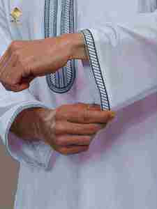 Al Haramain <b>Men's</b> White <b>Thobe</b> Long Sleeve Embroidered Cotton Floor Length Loose Fit Middle East Style Casual Daily Wear - Product Image 5