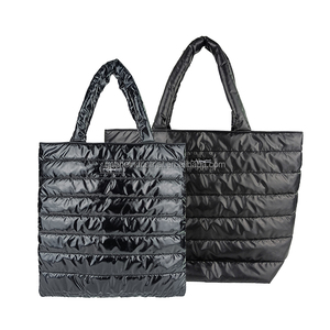 2026 Trendy Ladies Quilted Puffy <strong>Solid</strong> Pattern Tote <strong>Bag</strong> Soft Comfortable Large Capacity <strong>Black</strong> Open Embroidery Nylon Exterior - Product Image 1