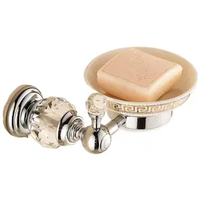 זהב חדר אמבטיה סבון צלחת בעל יוקרה אירופה סבון מחזיק עתיק קריסטל פליז קרמיקה צלחת מוצרים לחדר אמבטיה
