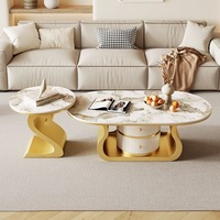 Table basse ovale en quartz style italien, luxe léger, avec cadre métallique, rangement rétractable, moderne, pour salon et maison