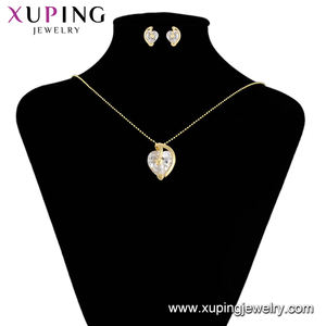 63947 xuping kübik zirkonya kadınlar moda takı 14k altın CZ kalp şeklinde taş takı setleri + hafif altın kolye seti - Product Image 6