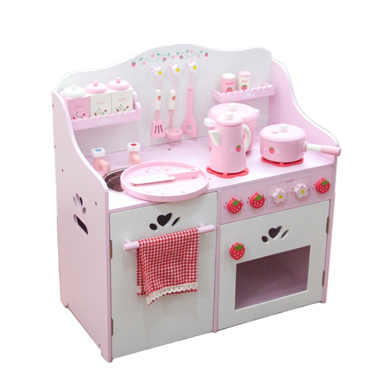 Kids Wooden Strawberry Kitchen Cooking Pretend Toy Set