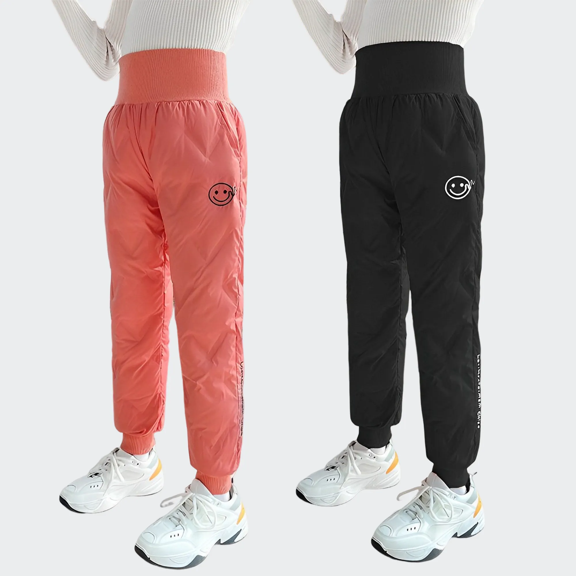 Pantalones de algodón con cintura alta para niñas, ropa de invierno, grande, Cachemira, gruesa, cálida