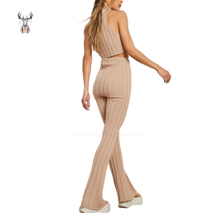 Logotipo personalizado de punto con <span class=keywords><strong>pantalones</strong></span> largos para mujer Lana Cachemira Unisex de punto Top de dos piezas y conjunto de suéteres para mujer - Product Image 2
