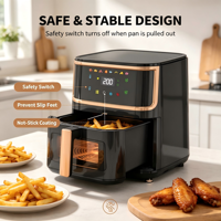 Friteuse à air numérique 8L, four électrique multifonction, appareil de cuisson à écran tactile, circulation d'air à 360°, minuterie, utilisation domestique et extérieure