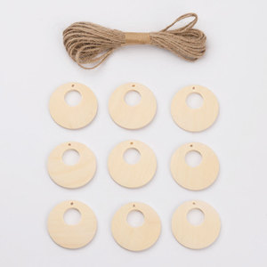 Colgante redondo de madera con cuerda de cáñamo, suministros para manualidades, adornos para el hogar, 9 piezas, cuerda de 5M - Product Image 1