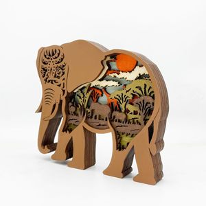 Uionen Carved Wooden Animal Craft <b>Elephant</b> Sculpture Grassland Style Home Office Desktop Decorative Table Ornament for Interior - Product Image 5