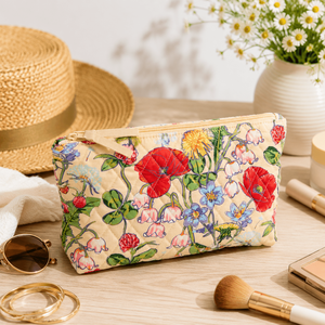 Bolsa de <span class=keywords><strong>Maquillaje</strong></span> Acolchada Floral Personalizada, Bolsa de Cosméticos de Viaje para Mujer, Organizador de Artículos de Aseo con Estampado - Product Image 1