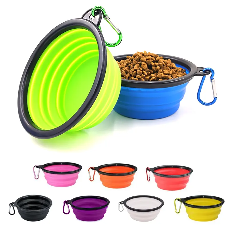 Eco-friendly 2 in 1 pet bowl portable foldable Water Food Feeding Dog Cat Bowl With Hook