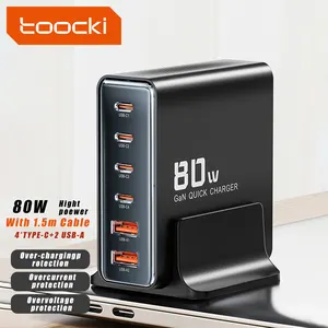 Toocki新款80W 4 * Type-C + 2 * USB笔记本电脑GaN充电器快速充电QC3.0手机15壁式充电器