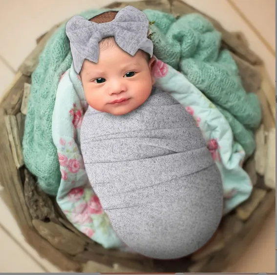 Toptan bebek bebek yumuşak Wrap pamuk malzeme için çocuk yatağı battaniye bebek kundak kafa ile marka 2 adet bir set