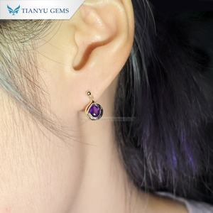 Tianyu Gems 10k 14k 18k Boucles d'oreilles longues en forme de goutte en or jaune Puper Sapphire - Product Image 3