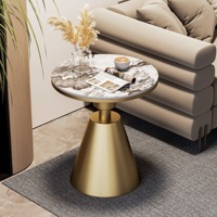 Table basse et table d'appoint de luxe en dalles de pierre, design rond et compact pour salon et chambres d'hôtel