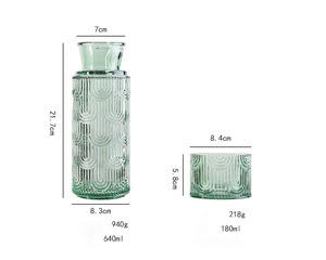 Caraffa in Vetro Verde Vintage da 640ml con Coperchio, Brocca Incisa per <span class=keywords><strong>Acqua</strong></span> o Uso Domestico, Vendita all'Ingrosso - Product Image 6