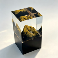Sculpture en cube de cristal 3D Montagne Dorée, écologique, polie, avec gravure laser personnalisée, pour récompense d'entreprise, souvenir ou ornement