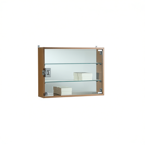 Armoire murale suspendue 60x45cm en bois de cerisier avec étagères en verre, miroir au dos et porte verrouillable - Product Image 2