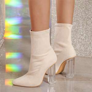 Stivaletti da donna in finta pelle scamosciata con stivaletti elasticizzati con tacco medio chiaro PL0265 - Product Image 5