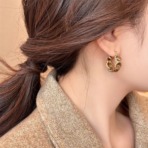 Boucles d'oreilles créoles en cuivre électroplaqué cristal marron caramel pour femme, luxe léger, haut de gamme, audacieuses, A2707 Or Automne/Hiver - Product Image 2