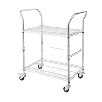 Chariot de rangement mobile à deux, trois ou quatre niveaux en treillis métallique chromé, avec double main courante, en acier au carbone/acier inoxydable, personnalisable