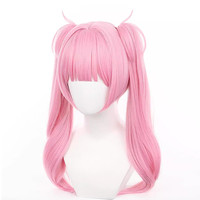 Lien clic Li Tianxi Cosplay perruque 55cm de long bouclés deux queues de cheval rose Anime perruques synthétiques résistantes à la chaleur