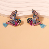 Nouvelles Boucles d'Oreilles Clous Tendance de Luxe, Scintillantes et Colorées en Forme d'Oiseau, en Alliage de Zinc et Strass, pour Femmes, Accessoires de Mode