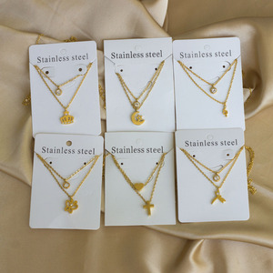 Conjunto de collar con colgante de cruz de acero inoxidable, diseño de corona de corazón, joyería de regalo para mujer, estilo minimalista a la moda - Product Image 2