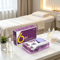 Système de dermaroller multifonction 6 en 1 DRS, 4 têtes de rouleau en titane, brosse nettoyante en silicone avec étui de rangement rigide, pour la maison