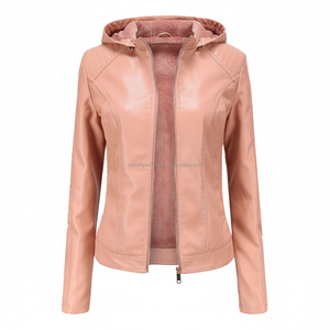 Élégant rose élégant à capuche Moto cuir veste pour femmes polyvalent respirant imperméable fermeture à glissière Durable Sherpa doublure - Product Image 1