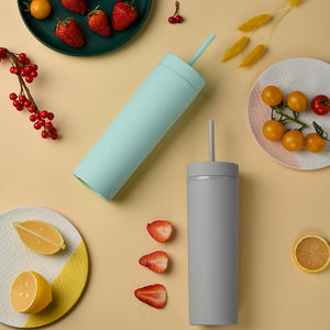 Gobelet droit à double paroi en plastique, de couleur mate, 16oz, droit, avec couvercle et paille personnalisés, bricolage, acrylique, vente en gros - Product Image 4