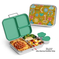 Boîte à lunch en acier inoxydable Bentobox, 3 compartiments, Lonchera, anti-fuite, 304, boîte de rangement alimentaire en métal isolée pour adultes et enfants