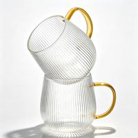 Mug en verre borosilicate côtelé 350 ml, compatible micro-ondes et lave-vaisselle, tasse à thé en verre transparent avec poignée dorée pour ensemble cadeau en gros