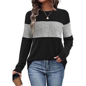 Women's New Arrival Color-Blocked <b>Patchwork</b> Sleeve Cuffed Crew Neck Long-Sleeve <b>Top</b> T-Shirt Fashion - Product Image 2