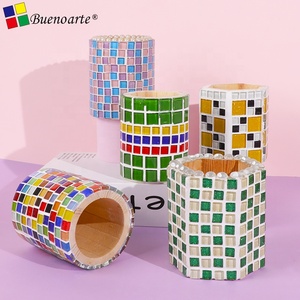 Buenoarte – Pot à pinceaux et porte-stylos écologique en bois, base en mosaïque, pour loisirs créatifs, peinture, décoration, atelier, 8x10cm - Product Image 5