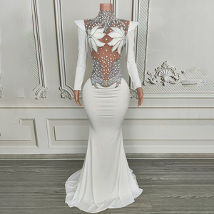 elegant white formal dresses with sleeves Elegant Off White Mermaid Evening Dress with Puff Sleeves SF021, Off White / 12