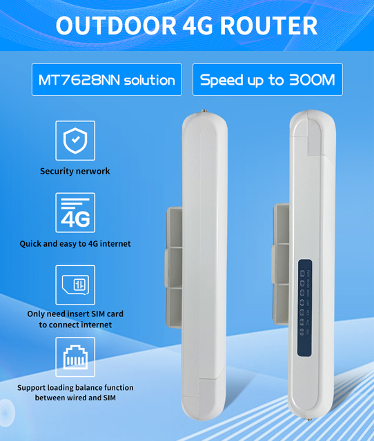 Waterproof MT7628 Chipset Openwrt 4G LTE WiFi CPE Router with SIM Slot 2.4G Sharing LAN Communication & Networking Outdoor Cpe