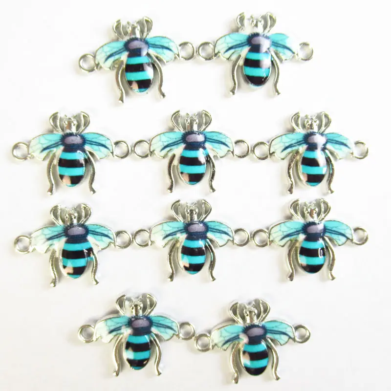 Free Shipping 20Pcs Cute Bee Blue Enamel Alloy Pendant 17*13*2mm for Bangle Earring Necklace DIY Charms Jewelry