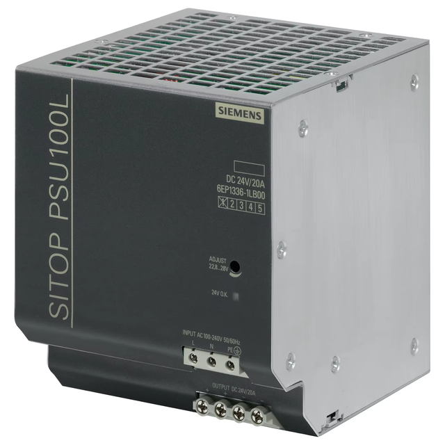 6EP Series Power Supply  6EP1336-1LB00 SITOP PSU100L 24 V/20 a Stabilized Power Supply Input: 100-240 V AC Output: 24 V DC/20 a