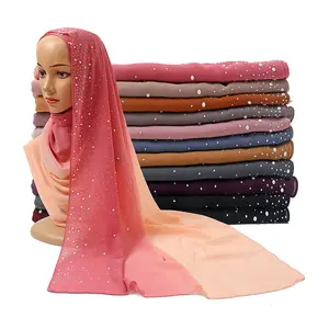 Women shawl gradient assorted colors print plain chiffon with pearl hijab scarves