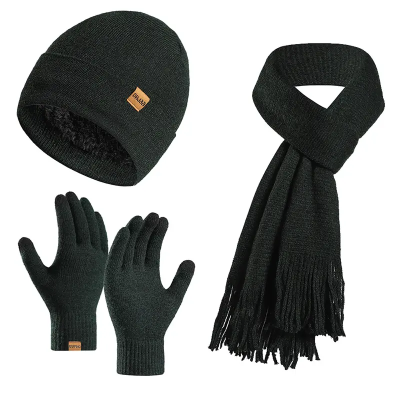 Hot Sale 3-Pieces Winter Beanie Hat Scarf Cap Set Warm Knit Hat Thick Fleece Lined winter hats mask For Men Women