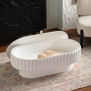 โต๊ะกาแฟทรงกลมสีครีมขาว ดีไซน์ทันสมัย แข็งแรงทนทาน พร้อมฝาปิดแบบยกได้ ทำจากไม้อัดเอ็มดีเอฟ เหมาะสำหรับห้องนั่งเล่น - Product Image 1